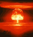 Dibujo de una explosión atómica de la bomba; algunos dicen que el profeta Nostradamus del astrónomo ha predicho el ataque del terrorista de las torres gemelas de Nueva York y el principio de la tercera guerra mundial, guerra mundial tres (WWW III de Apocalipsis).