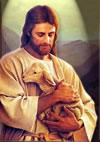 A beautiful painting of Jesus Christ good shepherd compassionately and lovingly holding a tiny lamb, an antique painting by an unknown artist that is striking and moving to highlight a section of the blog about miraculous healings through Jesus Christ,. Click clipart to for a larger image of Jesus Christ in this  lovely vintage painting.