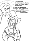 Coloriage de Vierge Marie et un ange. Mots de la bible de Luc 1:30-31. 