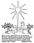 Dessin à la couleur de la ville Bethléem et au l’etoile de Noël. Citations de la bible : Matthieu 2:9. 