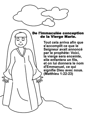 Coloriage de Vierge Marie. Citations de la bible : Matthieu 1:22-23.