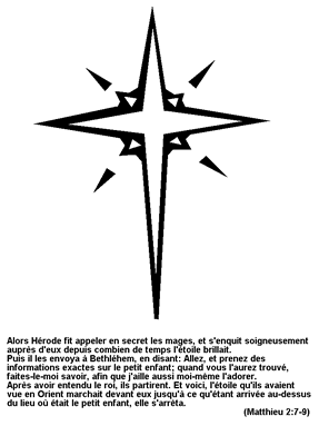 Coloriage page,l’etoile de Bethléem. Citations de la bible: Matthieu 2:7-9.