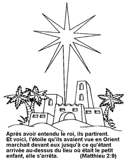 Dessin à la couleur de la ville Bethléem et au l’etoile de Noël. Citations de la bible : Matthieu 2:9.
