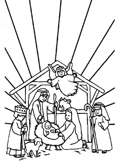 Coloriages de Nativité de Noël - Crèche de Noël; images chrétiennes pour la coloration, gratuit.