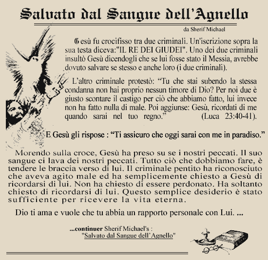 Salvato dal Sangue dell’Gesù Cristo.