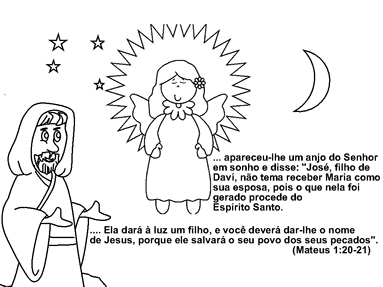 Desenho do Anjos com José  - Clipart Natal para colorir com mensagens biblico.