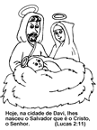 Nascimento de Jesus Cristo, Desenho do José, virgem Maria e a Jesus Cristo bebê - Clipart Natal para colorir com mensagens biblico.