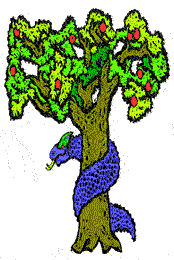 這是樹生活的圖片在伊甸園裡和蛇惡魔。